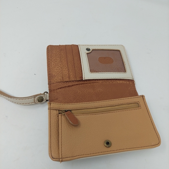 Relic Brown White Pebbled Leather Tricolor Wristlet Chevron Bifold Snap Wallet - Picture 6 of 11